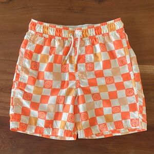Cat & Jack boys swim short trunks orange checkerboard smiley face kids medium 8